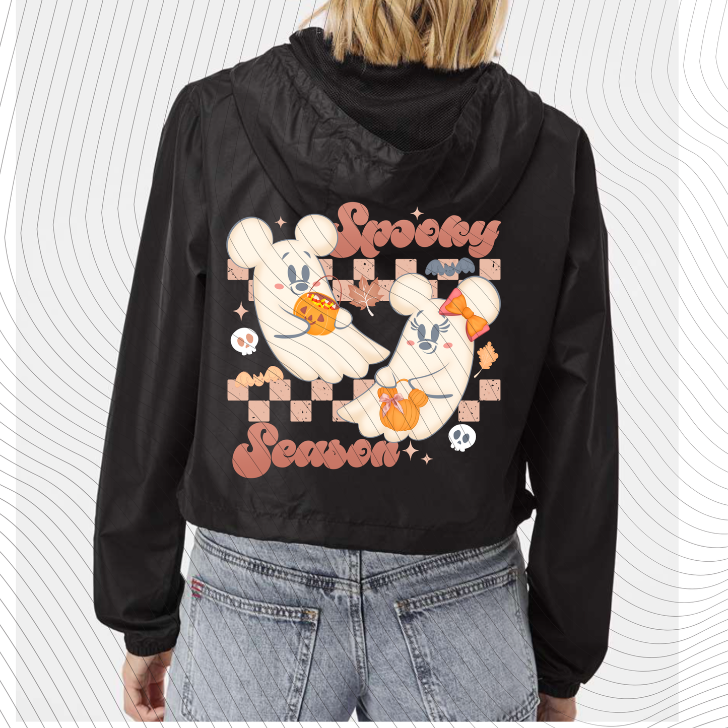 *Pre-Order* Spooky Pink Ghost Cropped Windbreaker Pink/Black