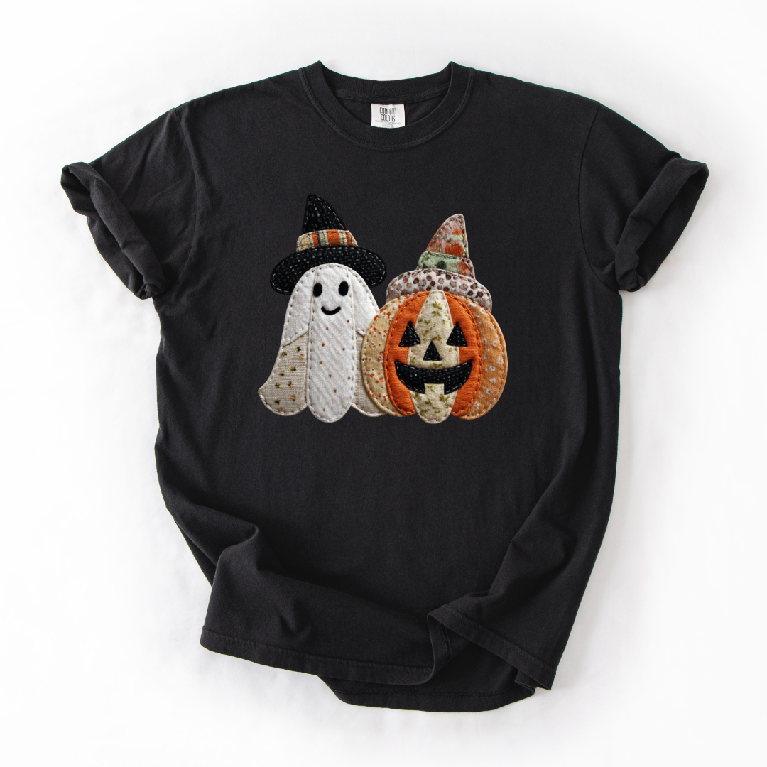 *Pre-Order* Pumpkin Ghost Faux Patch T-Shirt (Comfort Colors)
