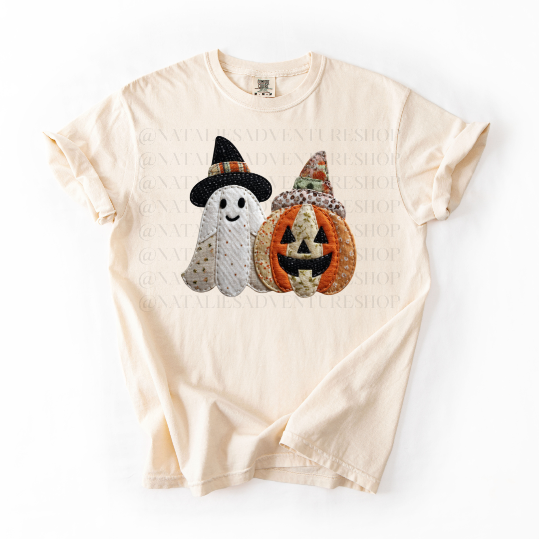 *Pre-Order* Pumpkin Ghost Faux Patch T-Shirt (Comfort Colors)