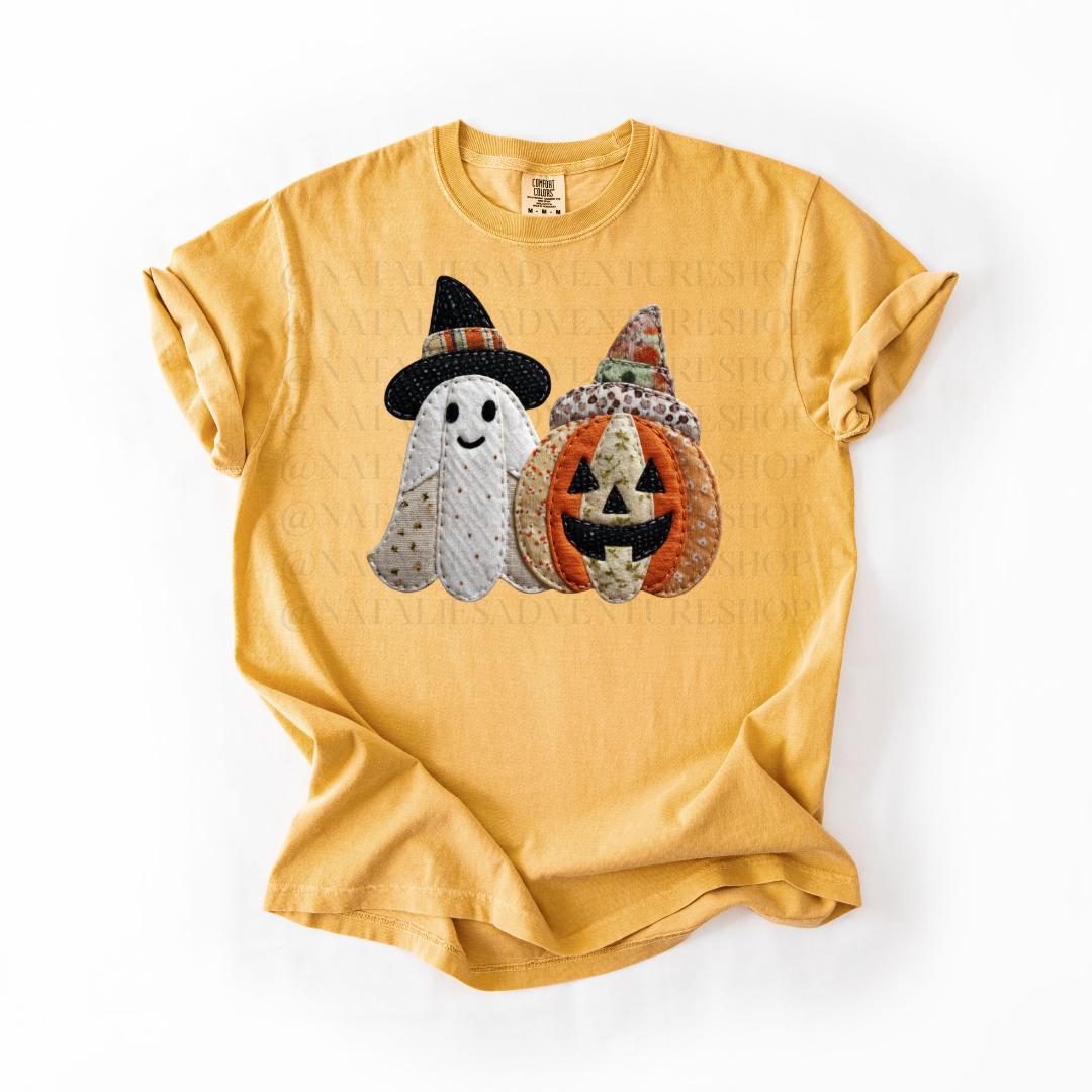 *Pre-Order* Pumpkin Ghost Faux Patch T-Shirt (Comfort Colors)