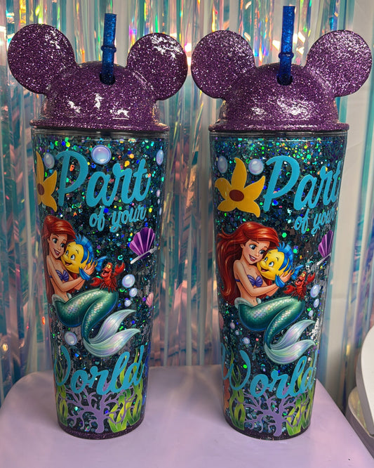 PRE-ORDER Mermaid Snowglobe Tumbler with Glitter Lid