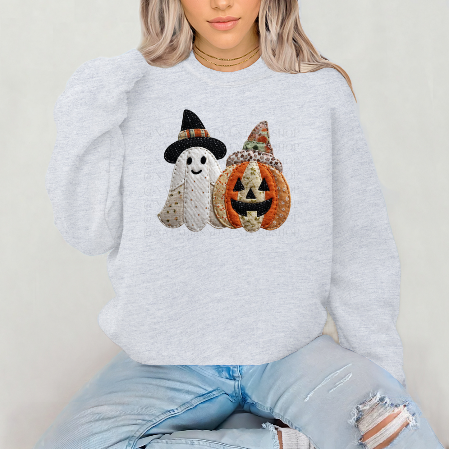*Pre-Order* Ghost Pumpkin Faux Patch Crewneck