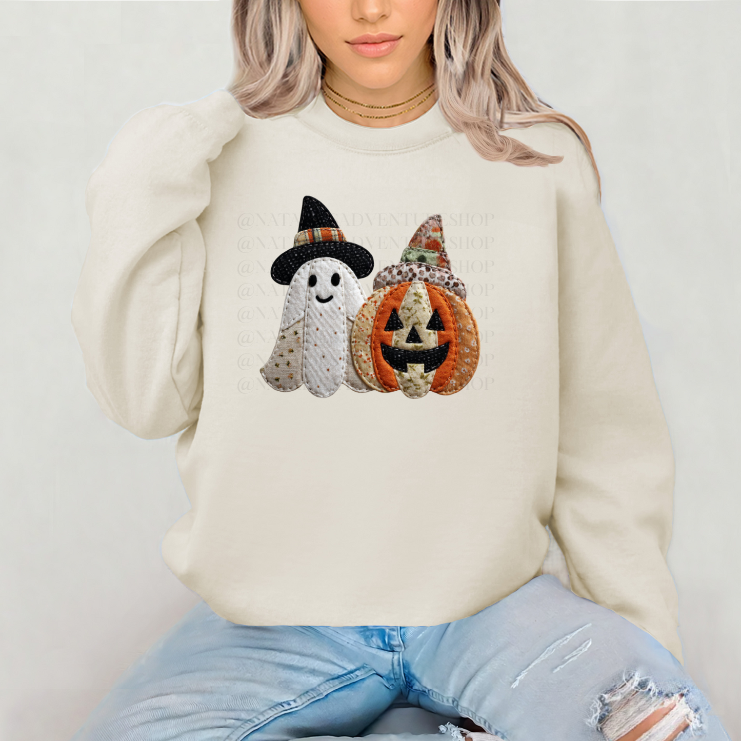 *Pre-Order* Ghost Pumpkin Faux Patch Crewneck