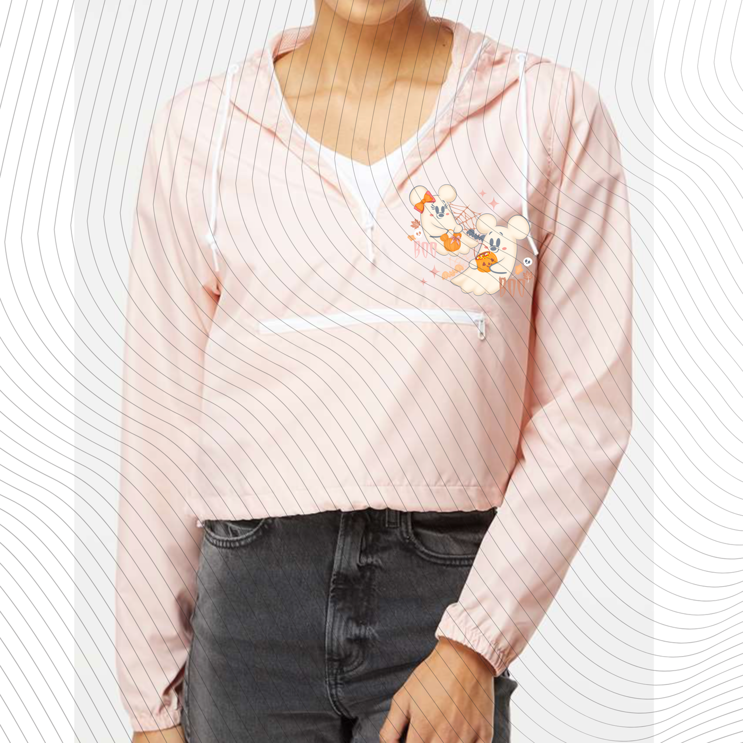 *Pre-Order* Spooky Pink Ghost Cropped Windbreaker Pink/Black