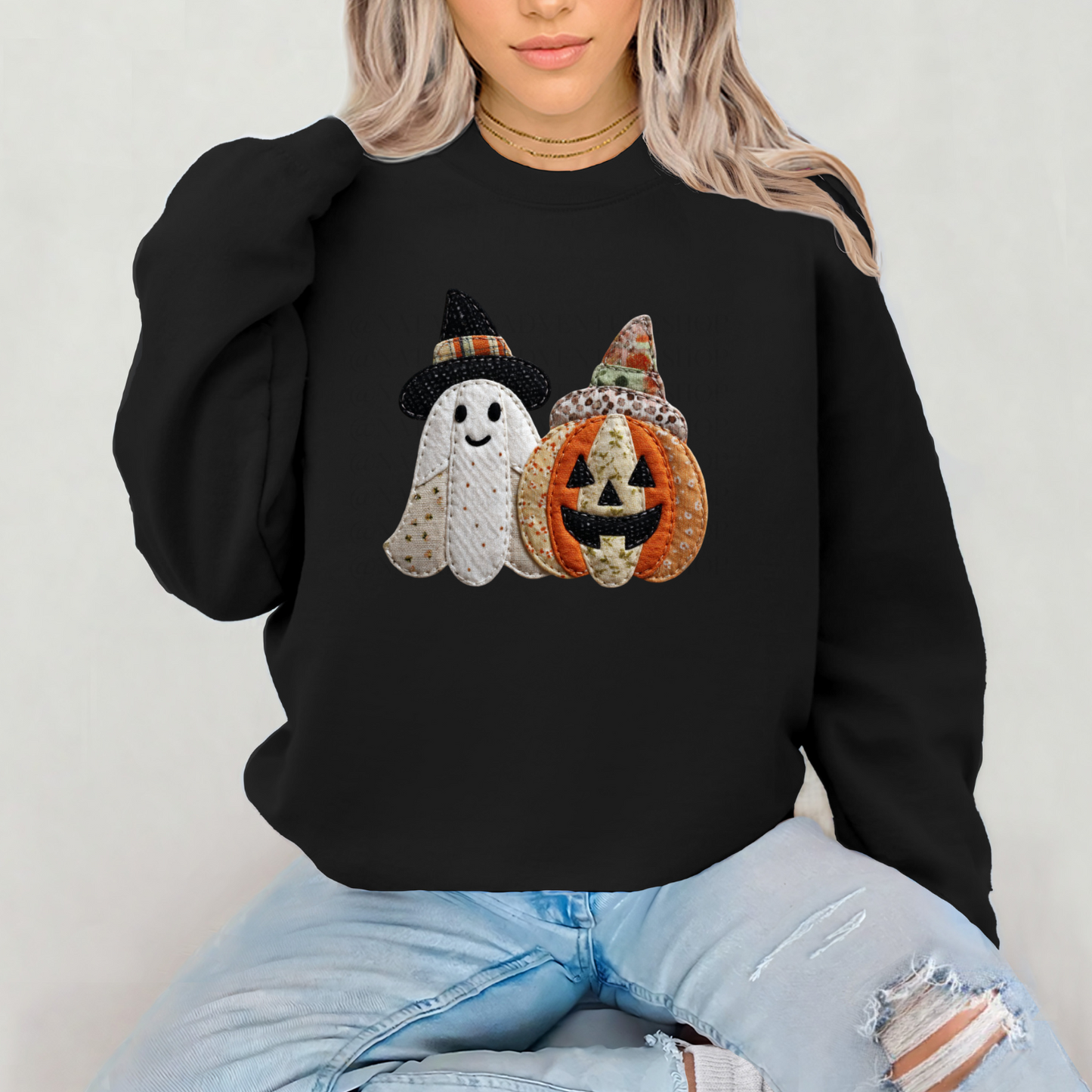 *Pre-Order* Ghost Pumpkin Faux Patch Crewneck
