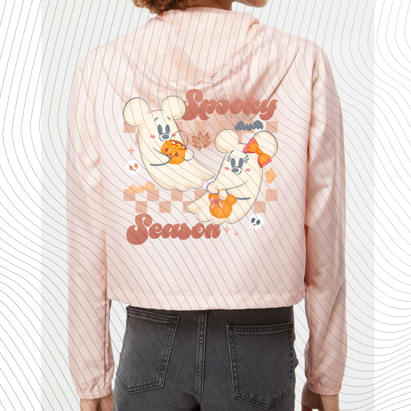 *Pre-Order* Spooky Pink Ghost Cropped Windbreaker Pink/Black