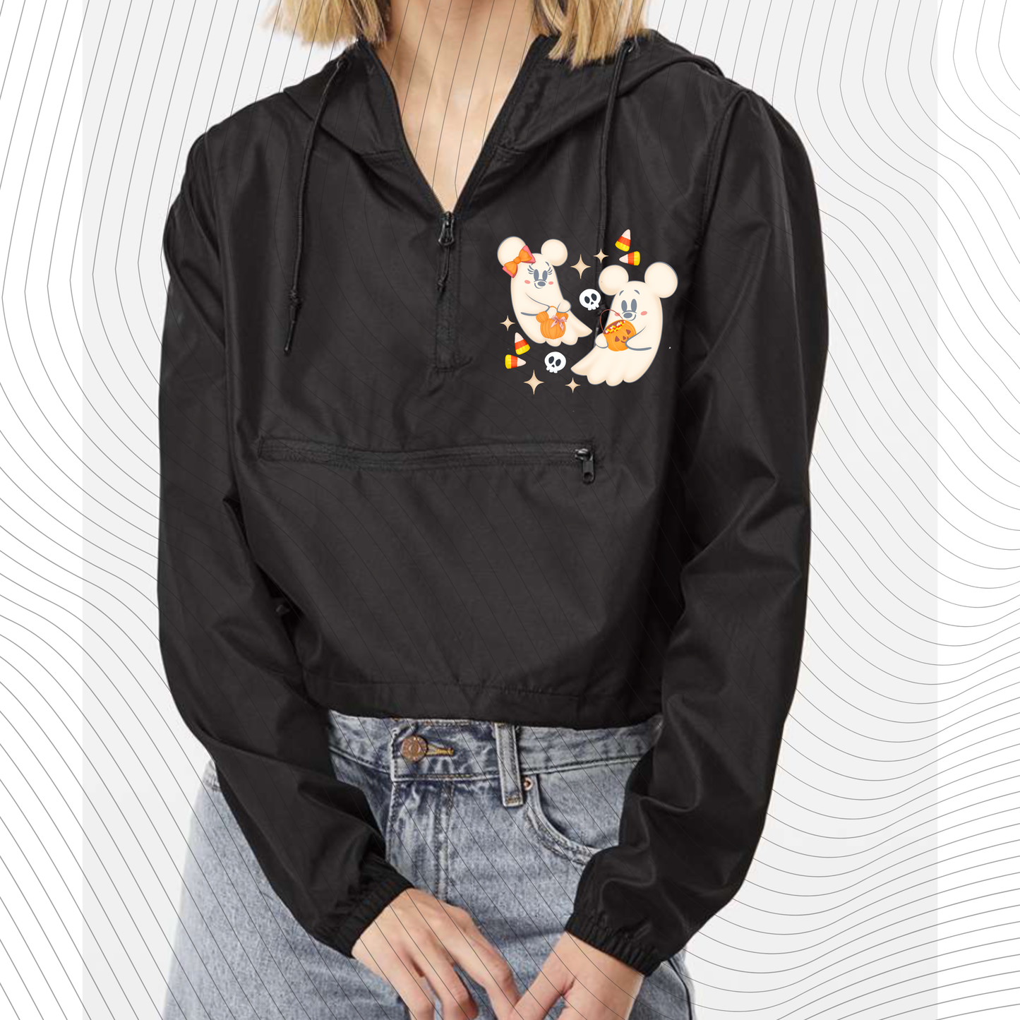 *Pre-Order* Spooky Orange Ghost Cropped Windbreaker Black