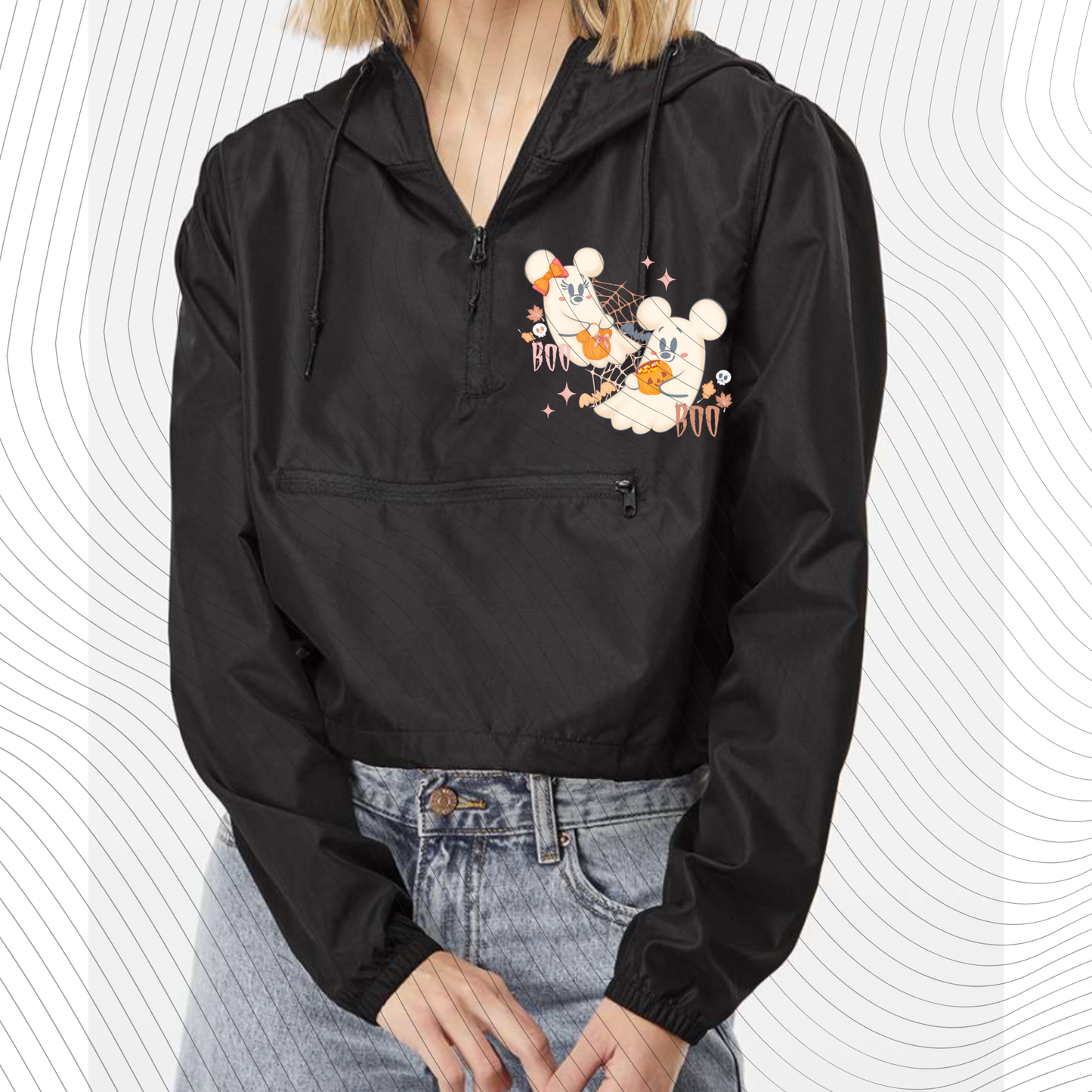 *Pre-Order* Spooky Pink Ghost Cropped Windbreaker Pink/Black