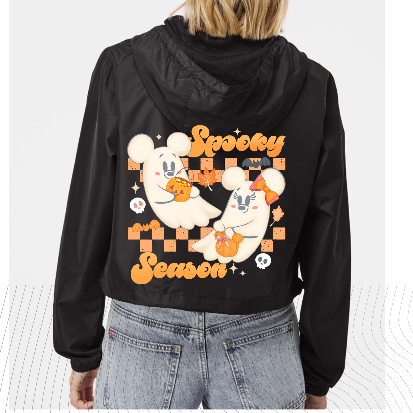 *Pre-Order* Spooky Orange Ghost Cropped Windbreaker Black