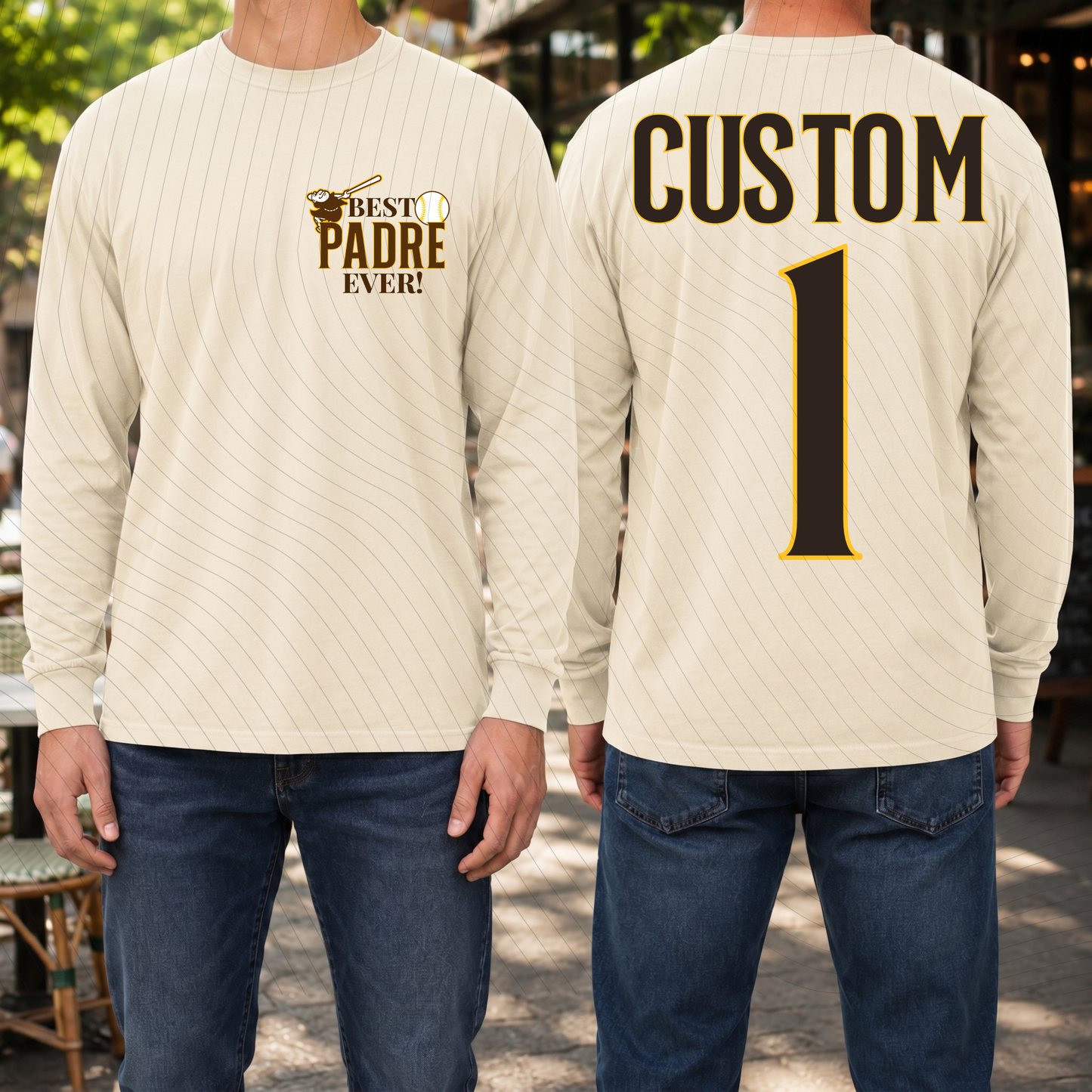 *Pre-Order* Custom Best Padre Ever CC Long Sleeve Shirt Ivory (Please leave name and number you'd like on the back in notes section at checkout)