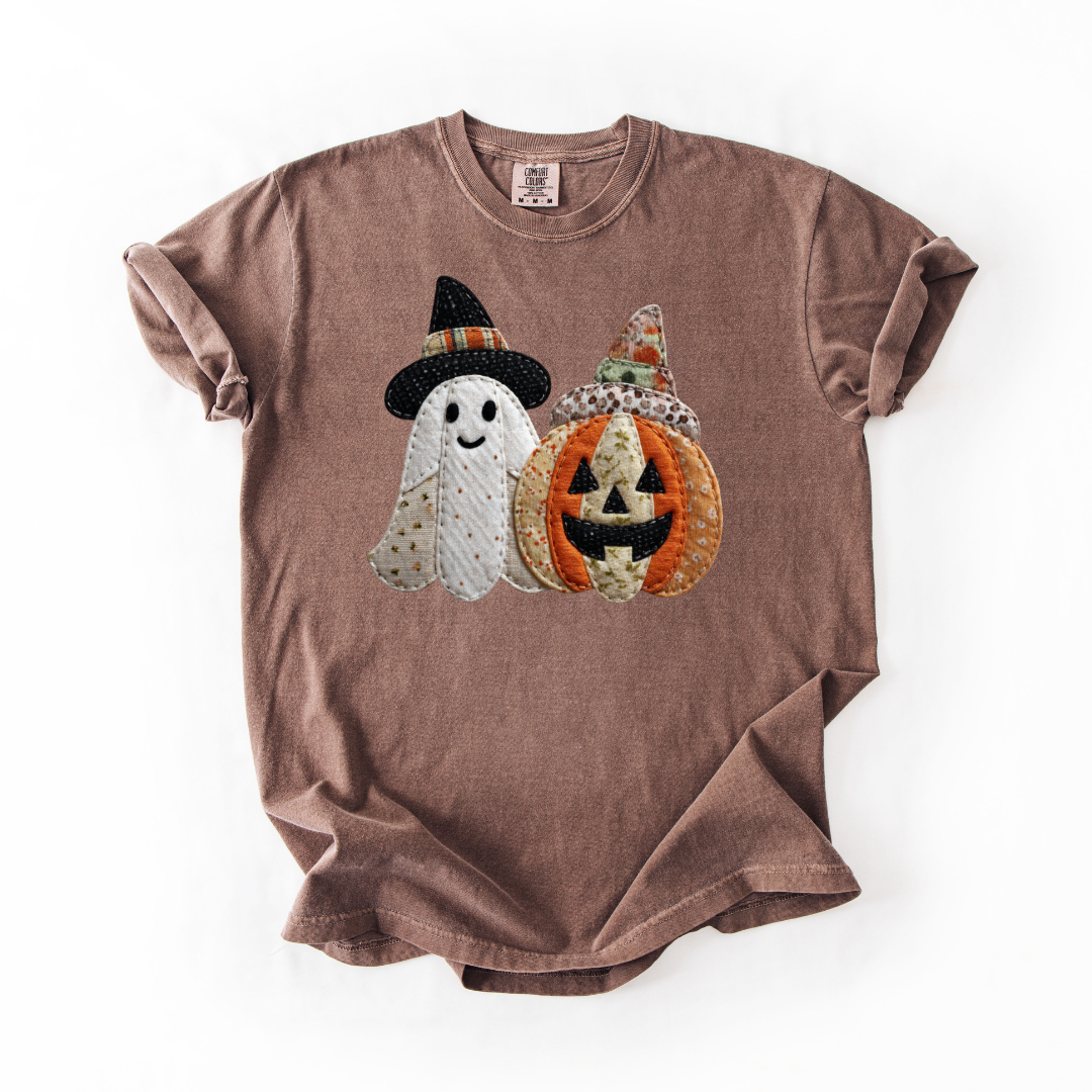*Pre-Order* Pumpkin Ghost Faux Patch T-Shirt (Comfort Colors)