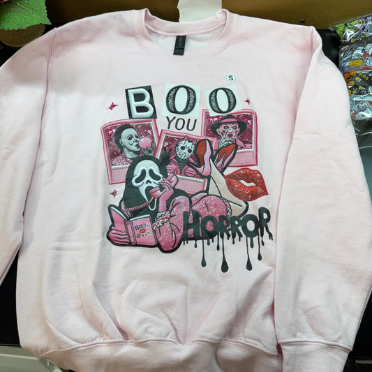 *READY TO SHIP* Small Boo you Horror Pink Crewneck