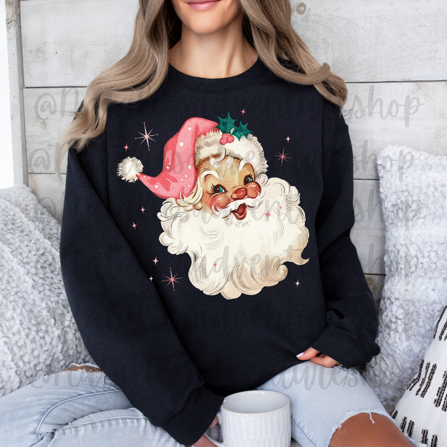 *Pre-Order* Pink Retro Santa Christmas Crewneck