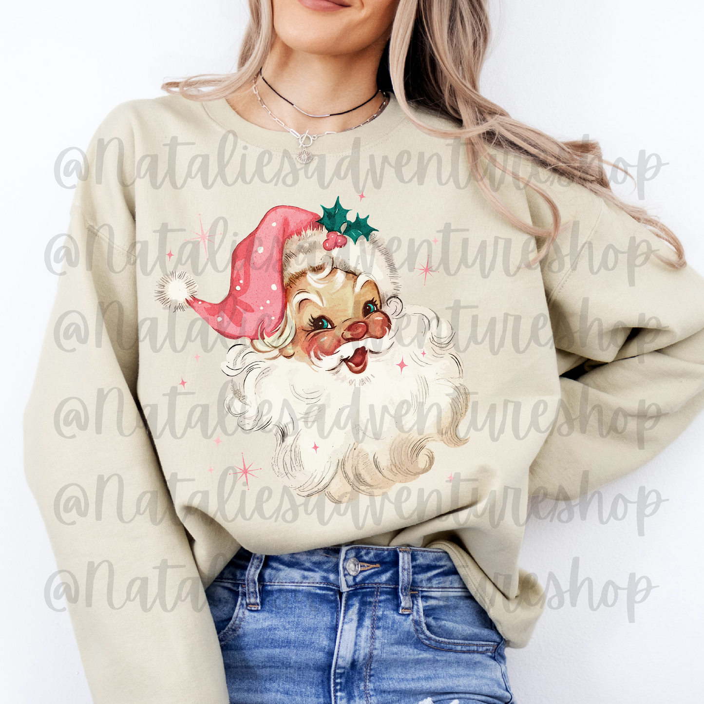 *Pre-Order* Pink Retro Santa Christmas Crewneck