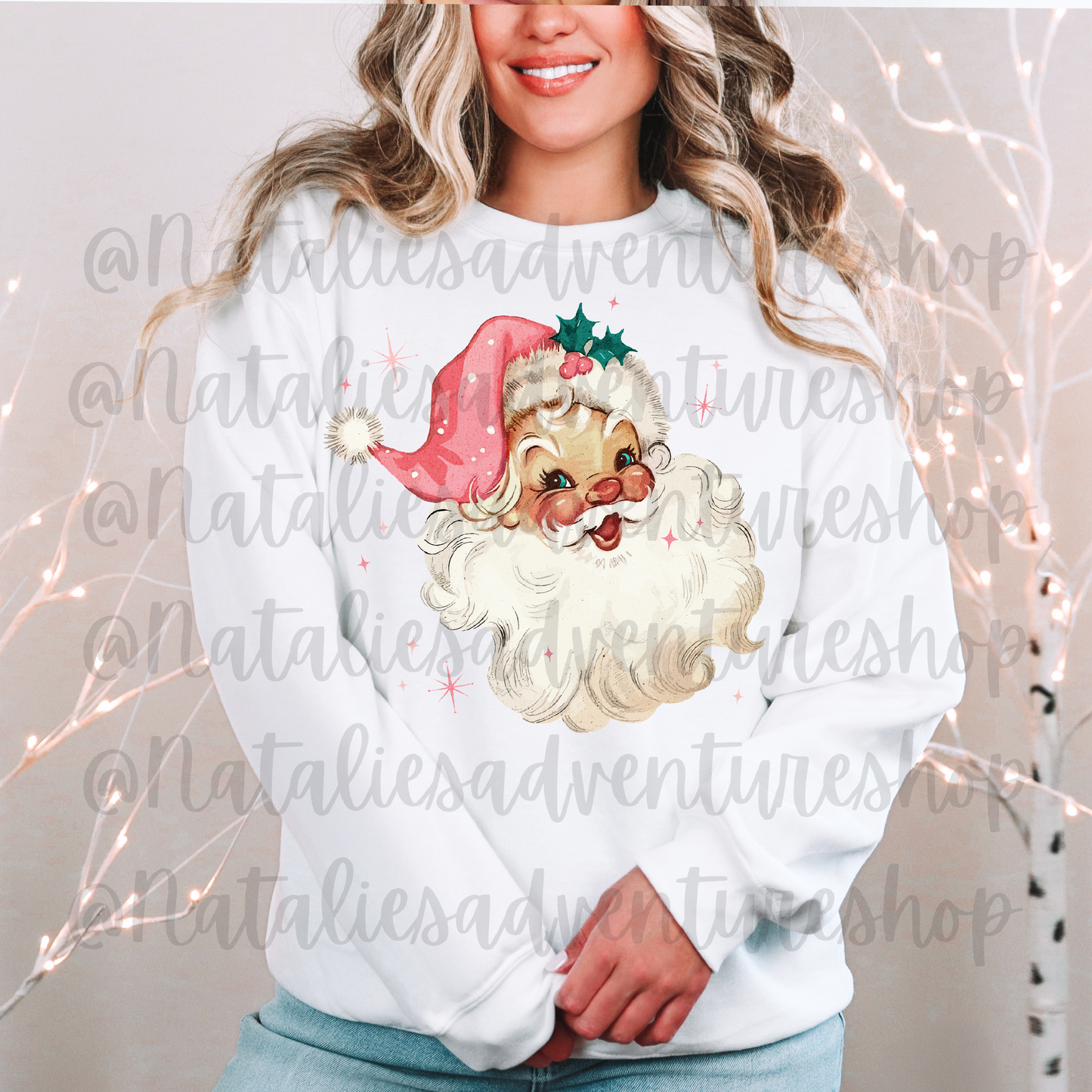 *Pre-Order* Pink Retro Santa Christmas Crewneck