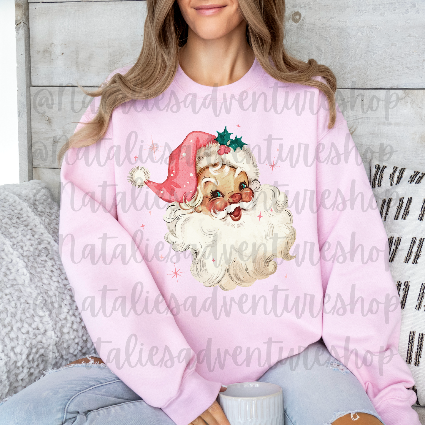 *Pre-Order* Pink Retro Santa Christmas Crewneck