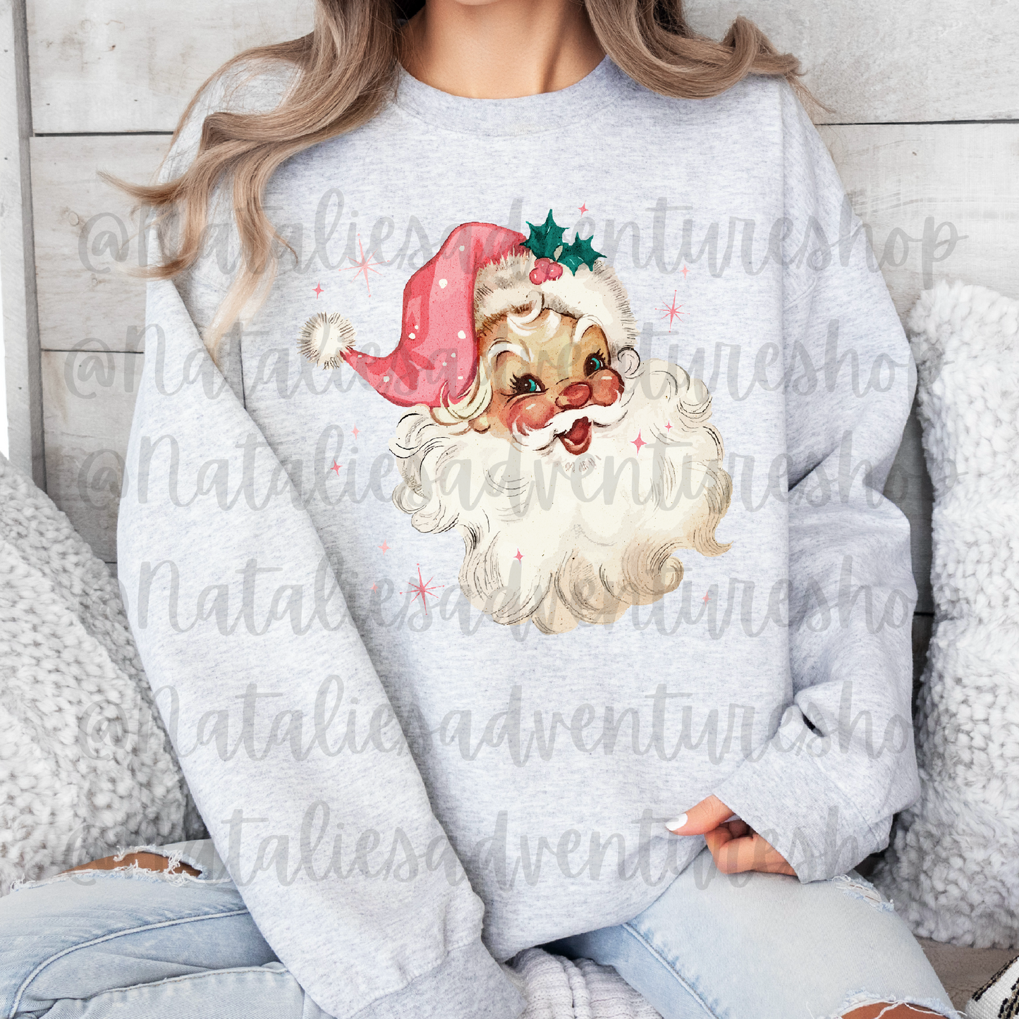 *Pre-Order* Pink Retro Santa Christmas Crewneck