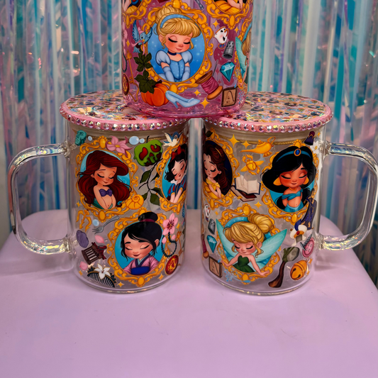 Ready to Ship Princess Frames Glass Mugs only Clear available