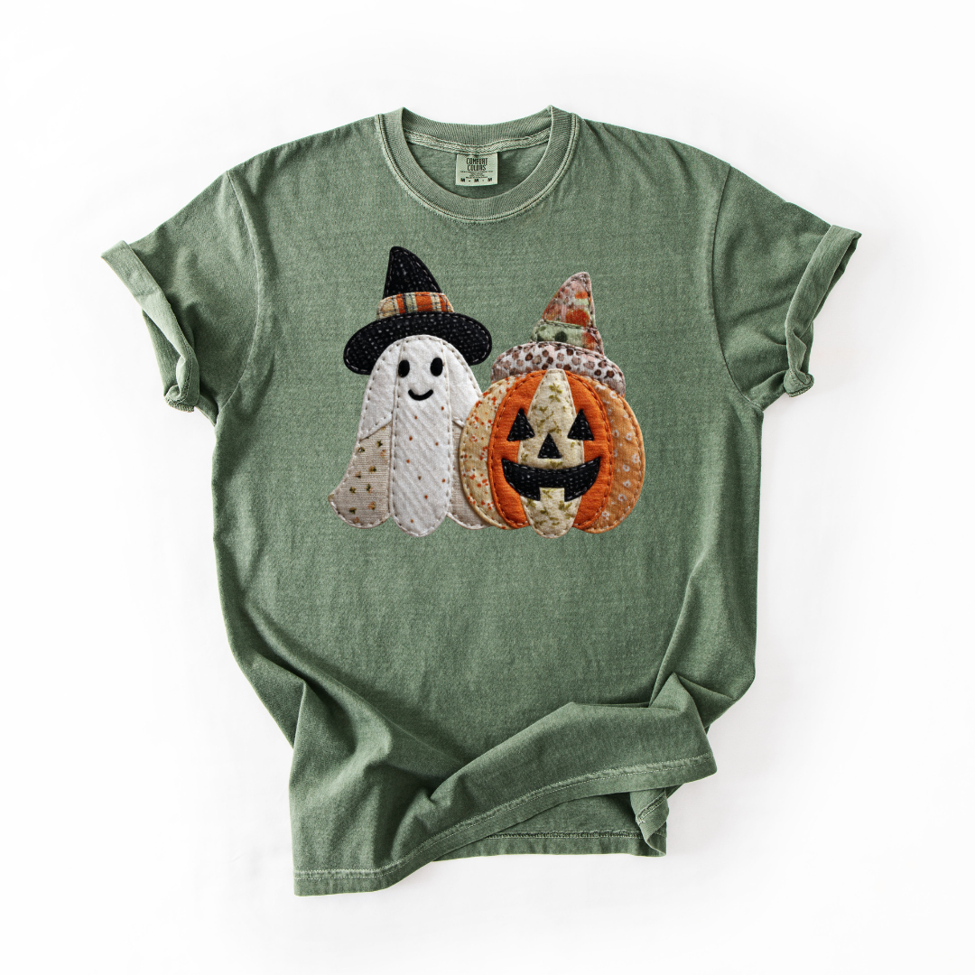 *Pre-Order* Pumpkin Ghost Faux Patch T-Shirt (Comfort Colors)