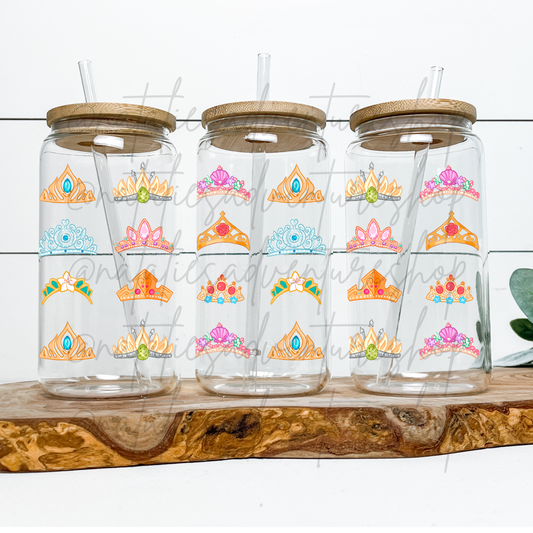 *Pre-Order* Princess Crowns 16oz Glass Can