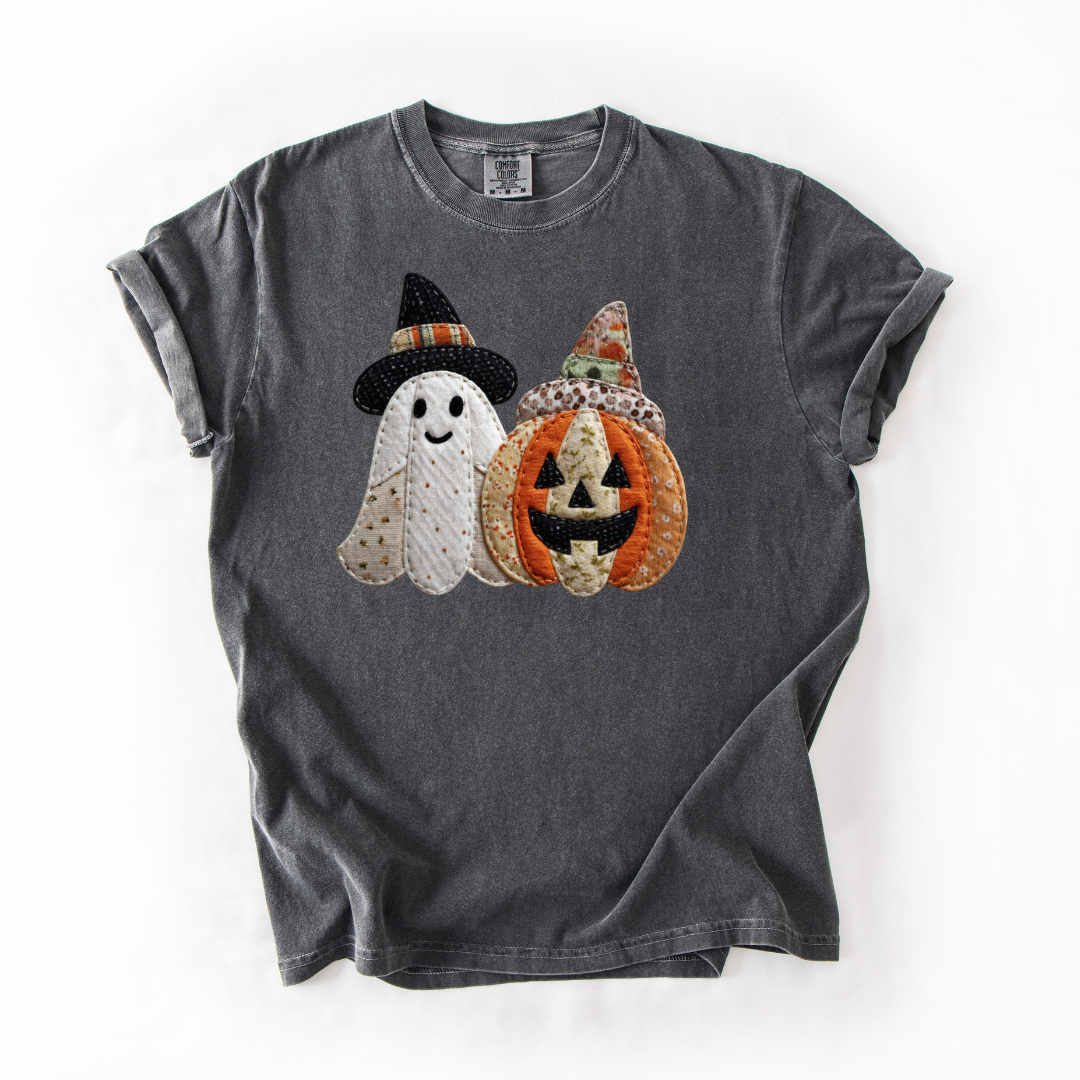 *Pre-Order* Pumpkin Ghost Faux Patch T-Shirt (Comfort Colors)
