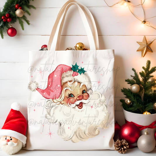 *Pre-Order* Retro Pink Santa Canvas Tote Bag