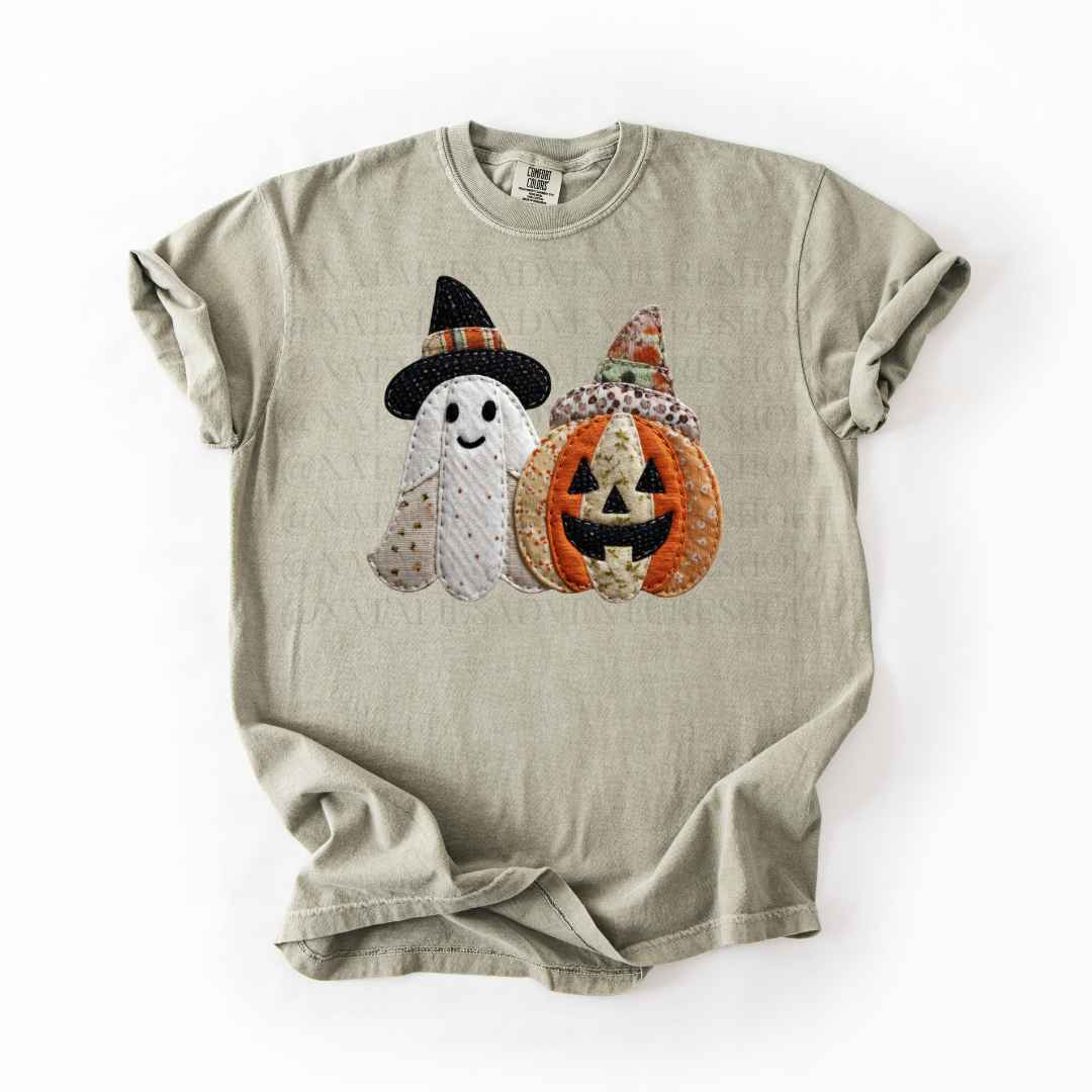 *Pre-Order* Pumpkin Ghost Faux Patch T-Shirt (Comfort Colors)