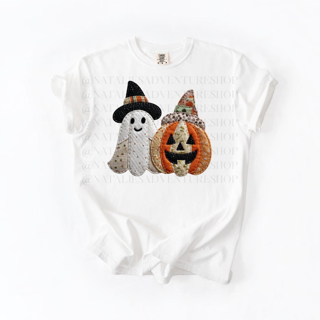 *Pre-Order* Pumpkin Ghost Faux Patch T-Shirt (Comfort Colors)