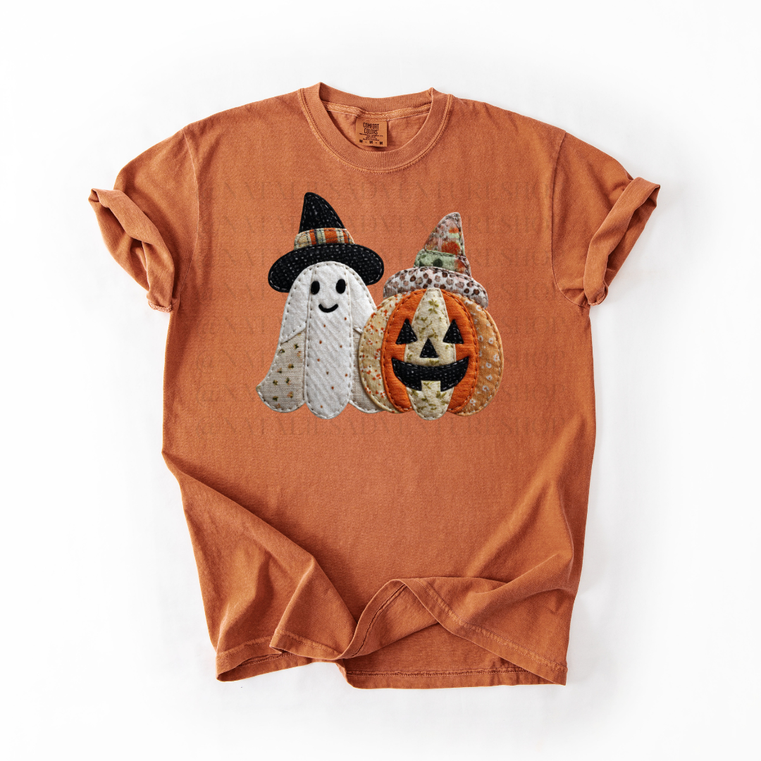 *Pre-Order* Pumpkin Ghost Faux Patch T-Shirt (Comfort Colors)