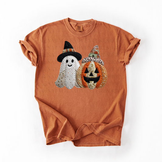*Pre-Order* Pumpkin Ghost Faux Patch T-Shirt (Comfort Colors)