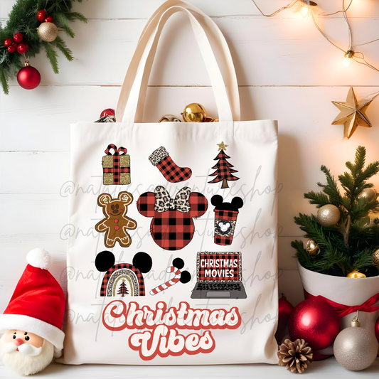 *Pre-Order* Christmas Vibes Plaid Canvas Tote Bag