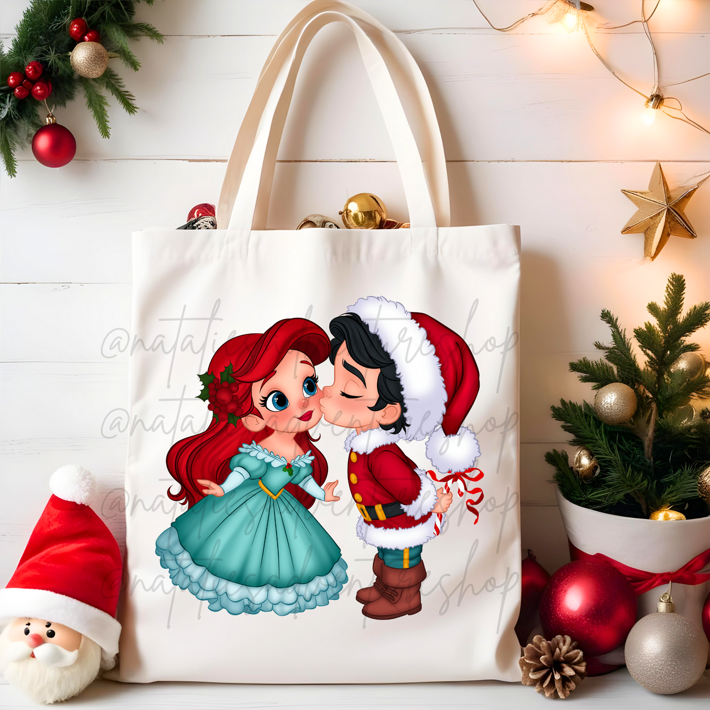 *Pre-Order* Princess Couple A + E Christmas Canvas Tote Bag