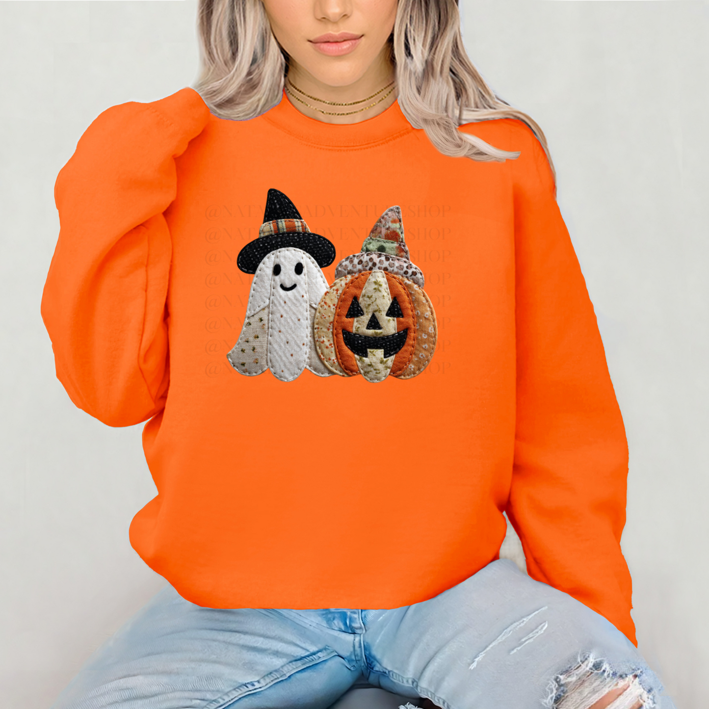 *Pre-Order* Ghost Pumpkin Faux Patch Crewneck
