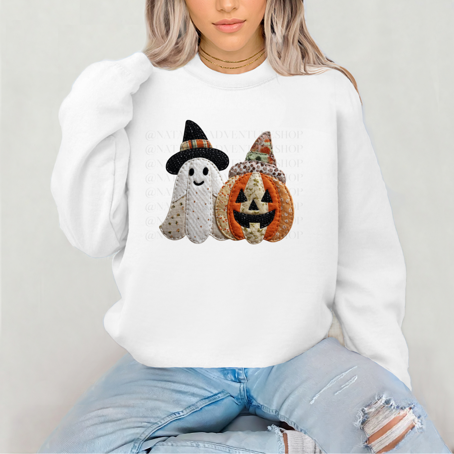 *Pre-Order* Ghost Pumpkin Faux Patch Crewneck